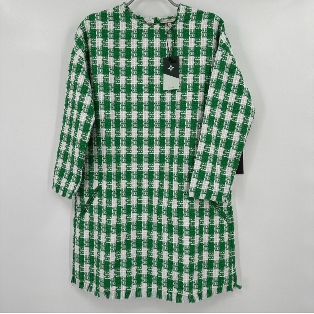 Tuckernuck Women's Emerald Green
Georgette Dress sz M Tweed Check
Shift Mini